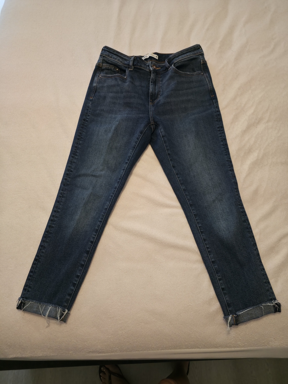 Zara Dark Blue Cropped Slim Straight Jeans